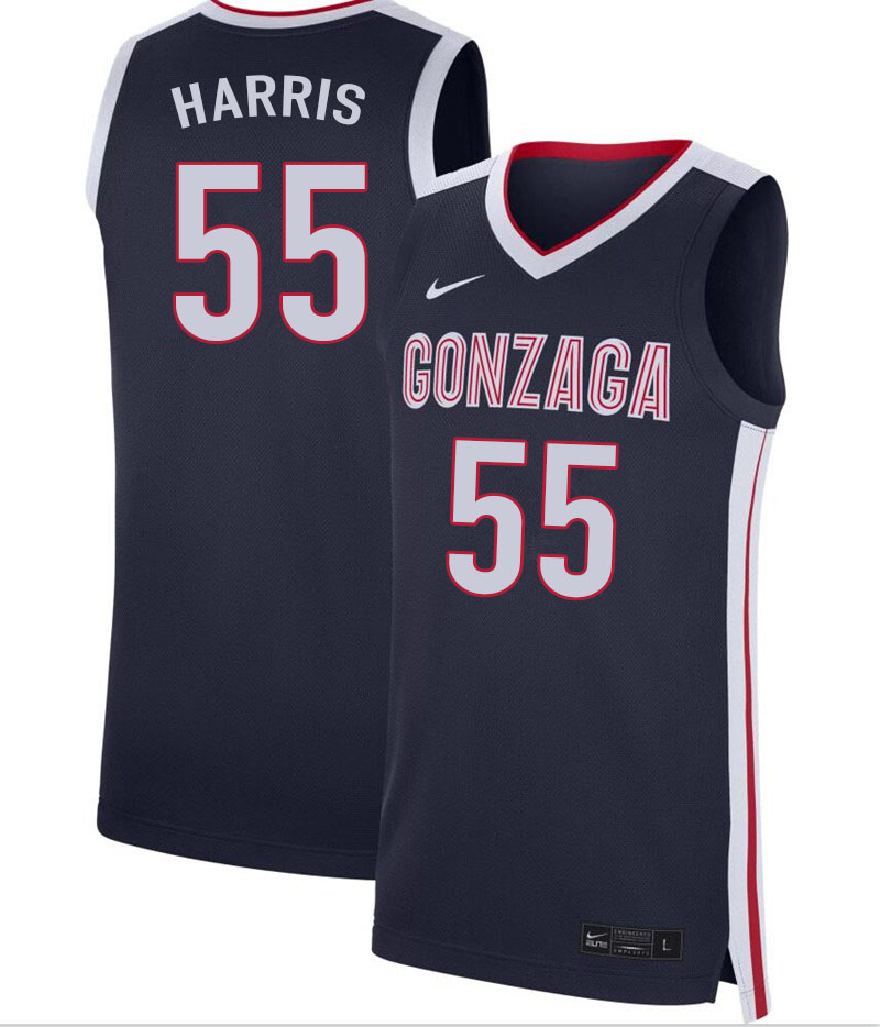 Men #55 Dominick Harris Gonzaga Bulldogs College Basketball Jerseys Sale-Navy - Click Image to Close